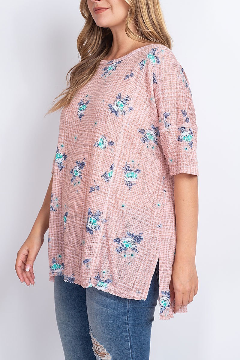 Floral and plaid loose fit top (EF1908)