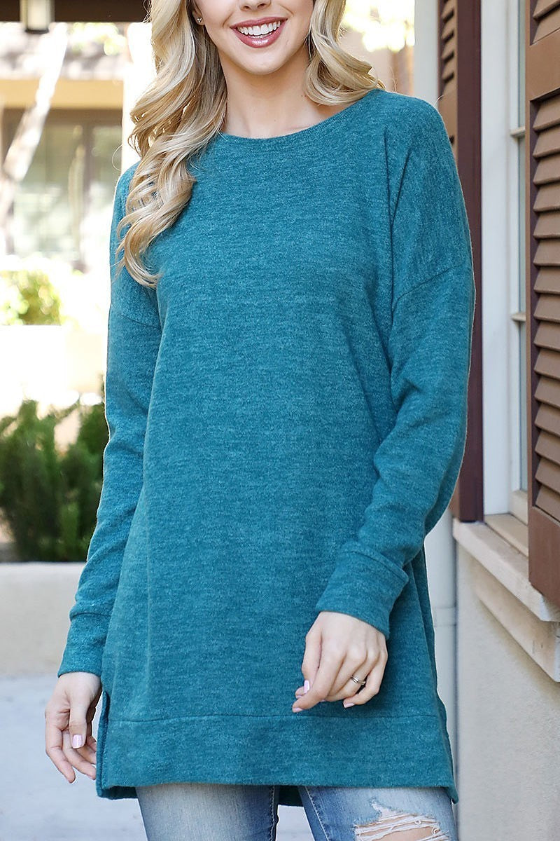 Side slit long sleeve round neck sweater (EF7034)