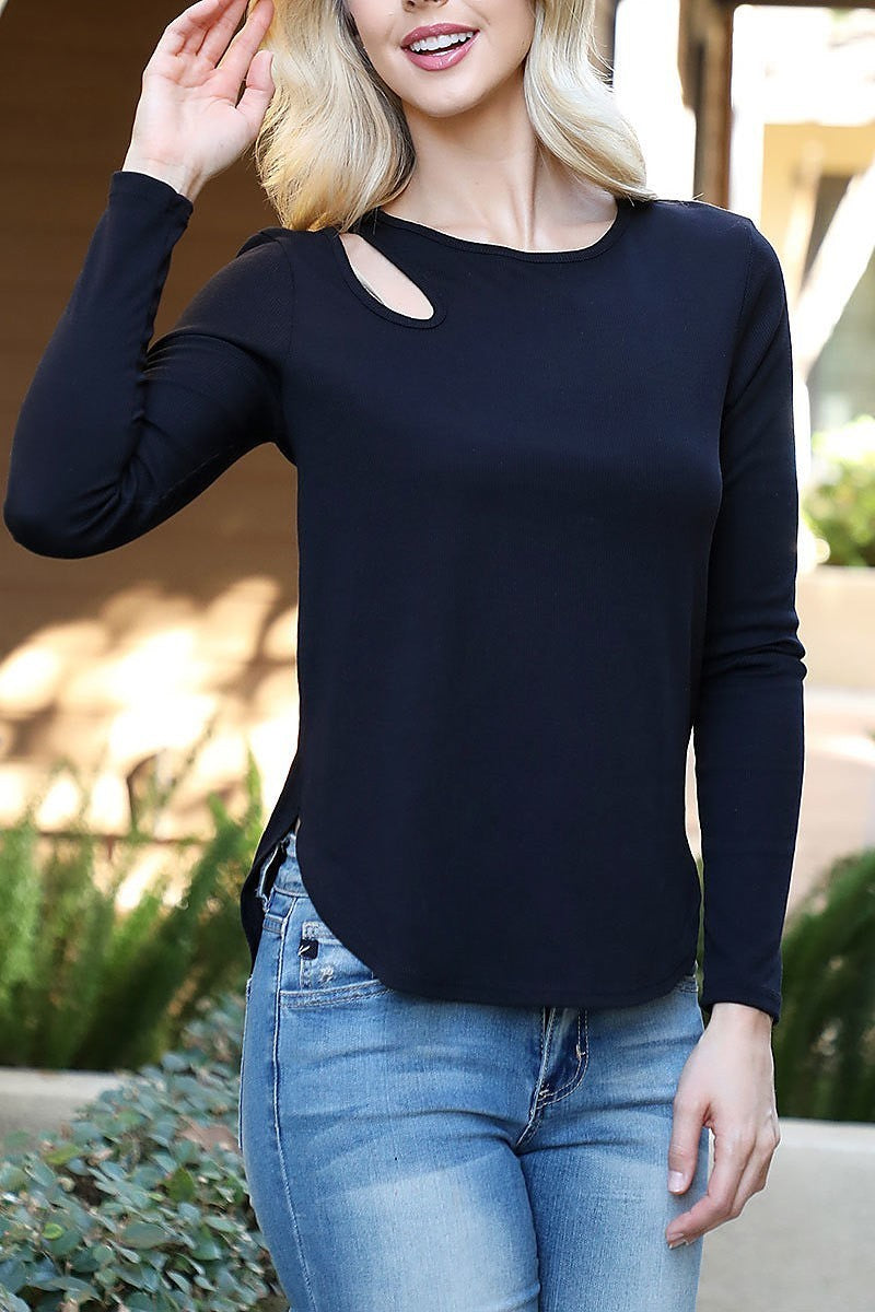 Long sleeve cutout detail top (EF6801)