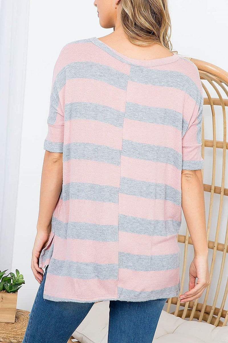 Boat neck stripe loose fit top (EF2450)