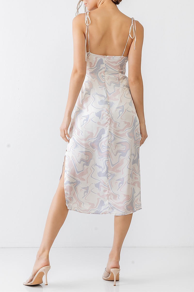 Abstract satin ruched midi dress (TED1776)