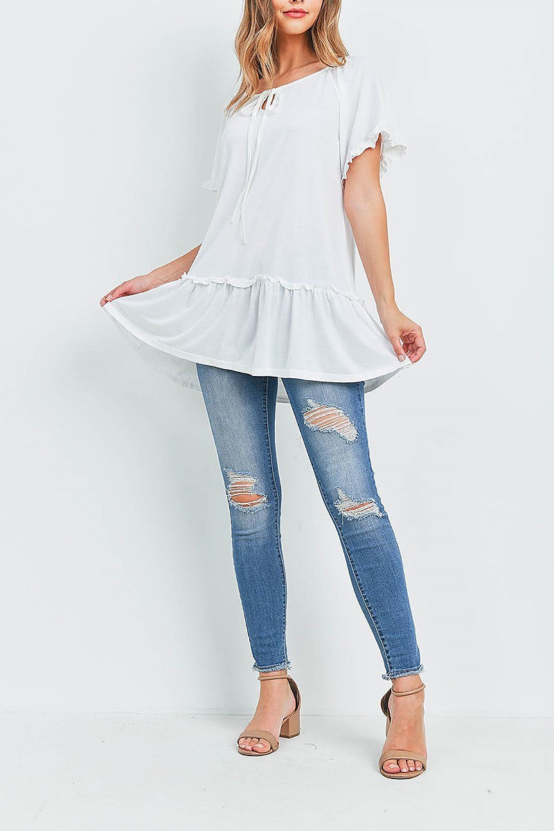 Ruffle detail tie neck loose fit top (ED9987)