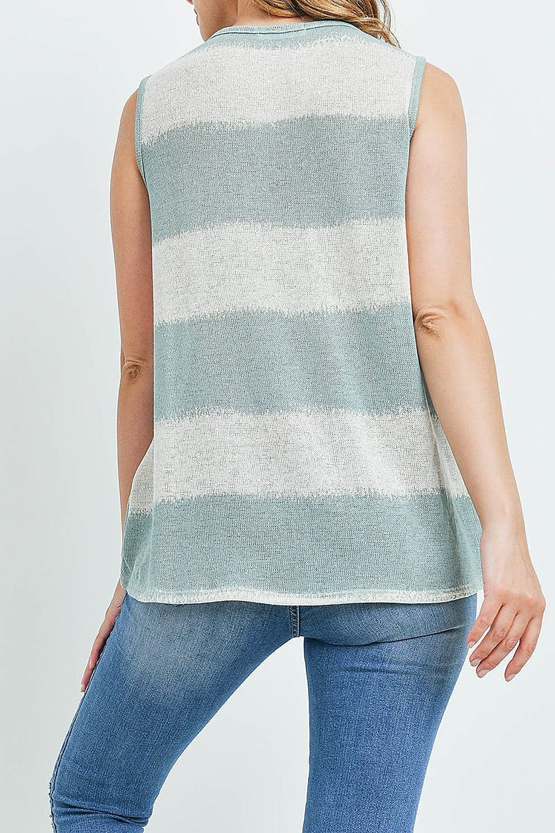 Button trimmed v neck stripe top (EF1461)