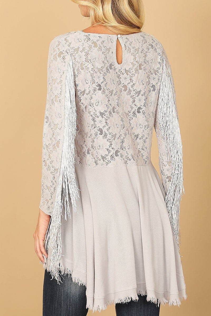 Lace tassel sleeve top (EFWT9918-1)