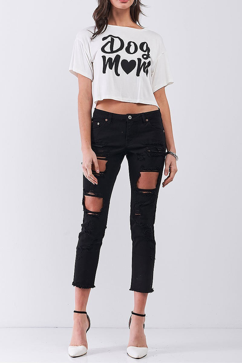 Dog mom graphic crop tee (TDG7903)