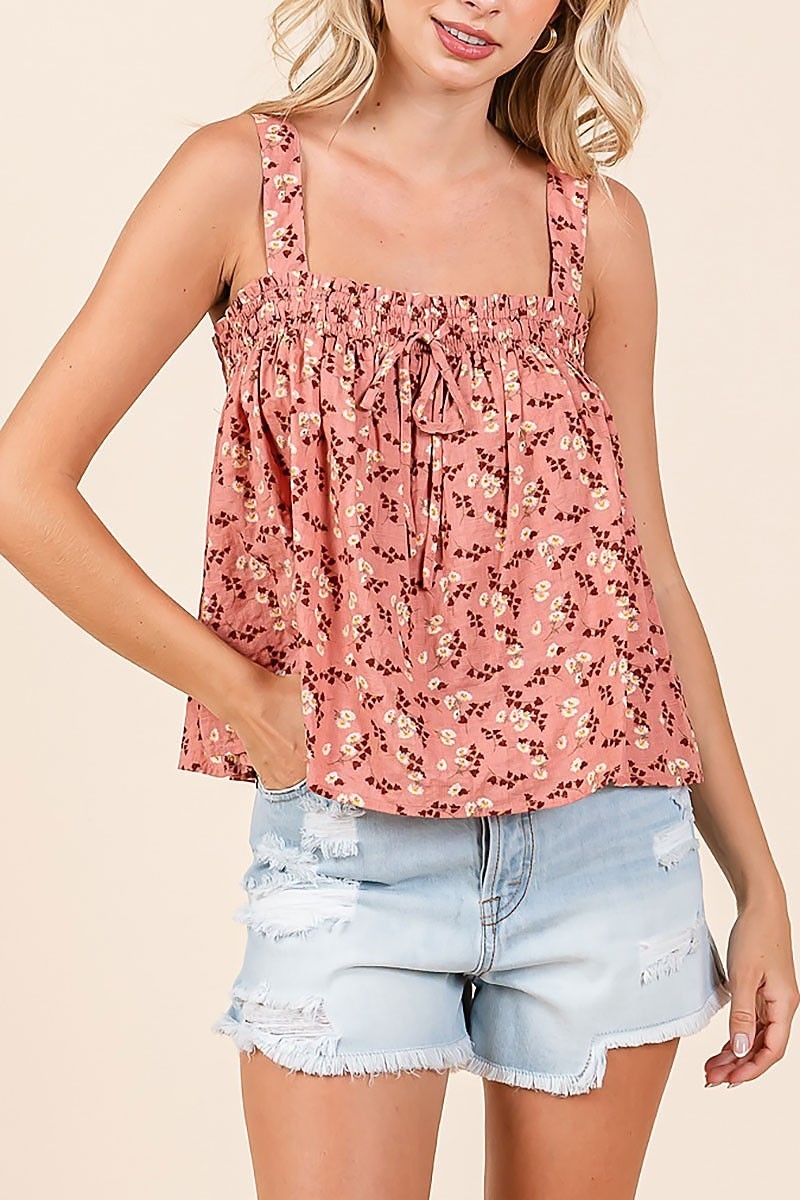 Printed textured cotton gauze cami top (EDH2336)