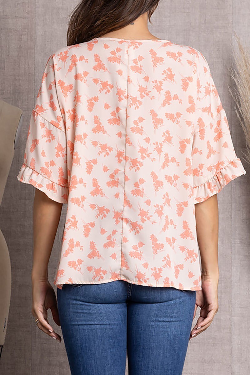 Floral print bell short sleeve top (EDSW3471)