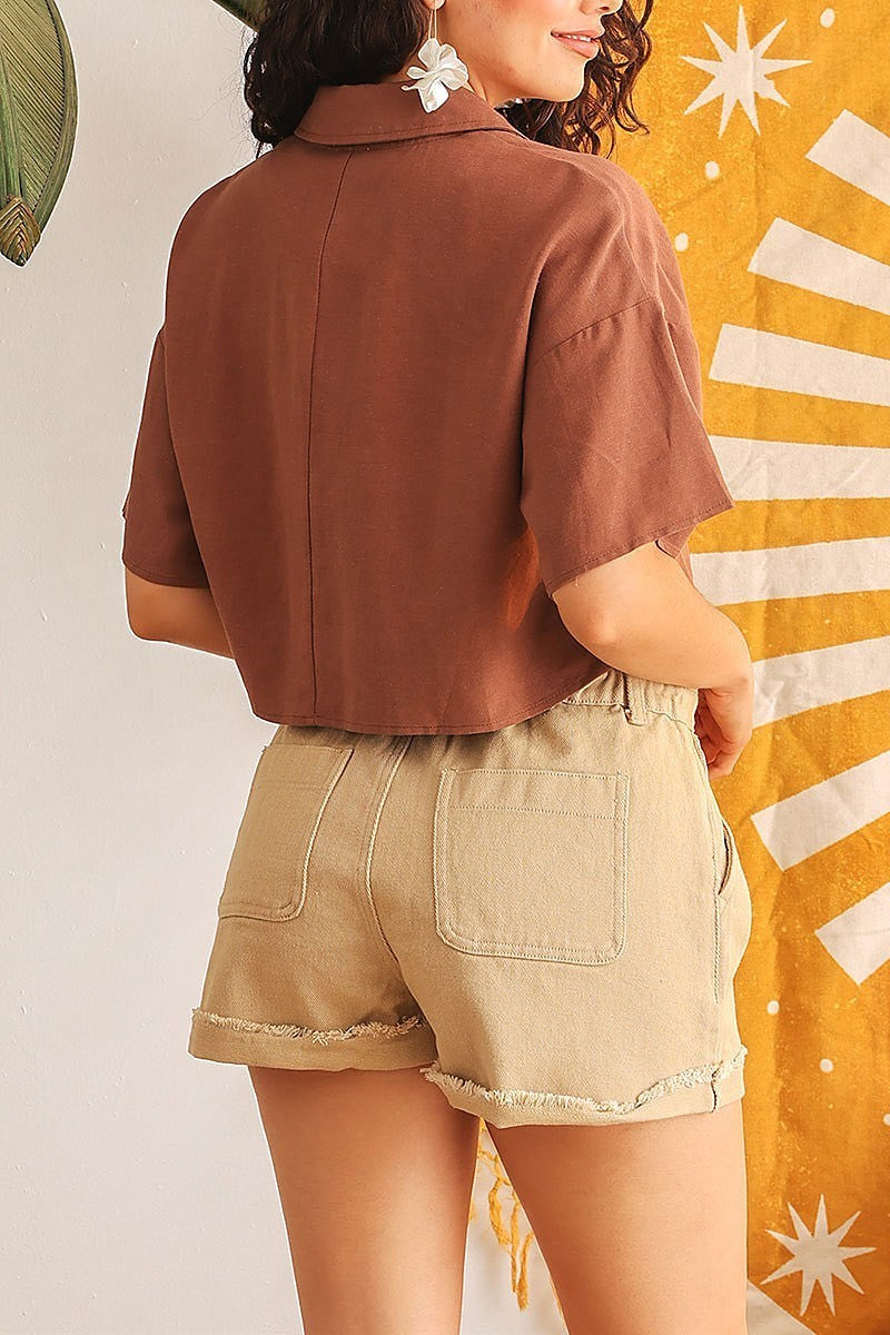 Pocket detail button front crop top (TED1849)