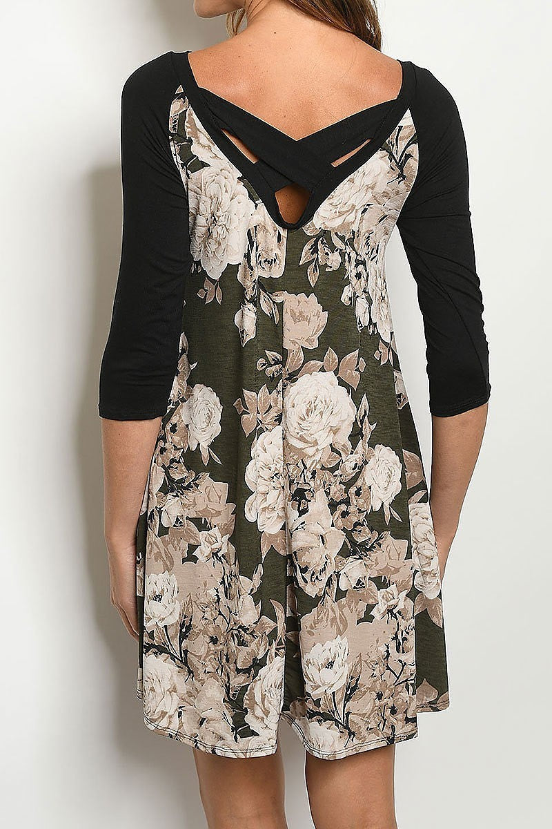 Cross back detail floral print color block (DED5373-1)