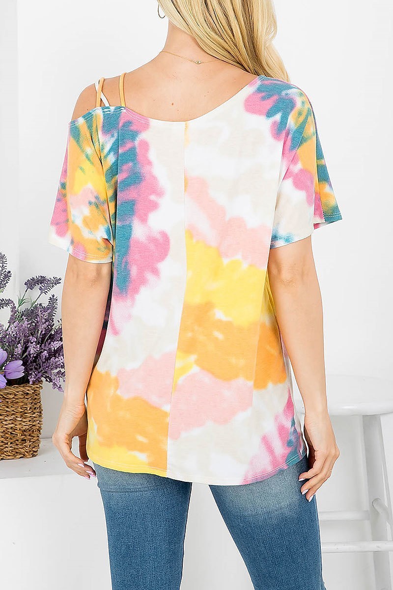 Tie dye round neckline with multi spaghetti strap top (EF4159)