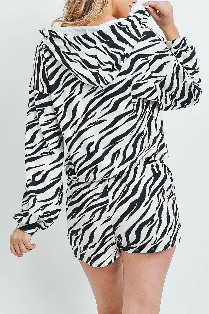 Zebra print hoodie top and short set (ED8746)