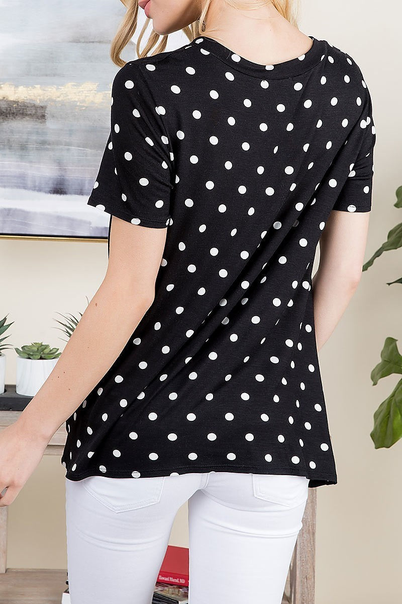 Twist hem detail polka dot print top (ED9105-LAST)