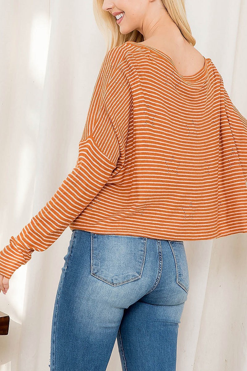 Off shoulder stripe loose fit crop top (EF2767)