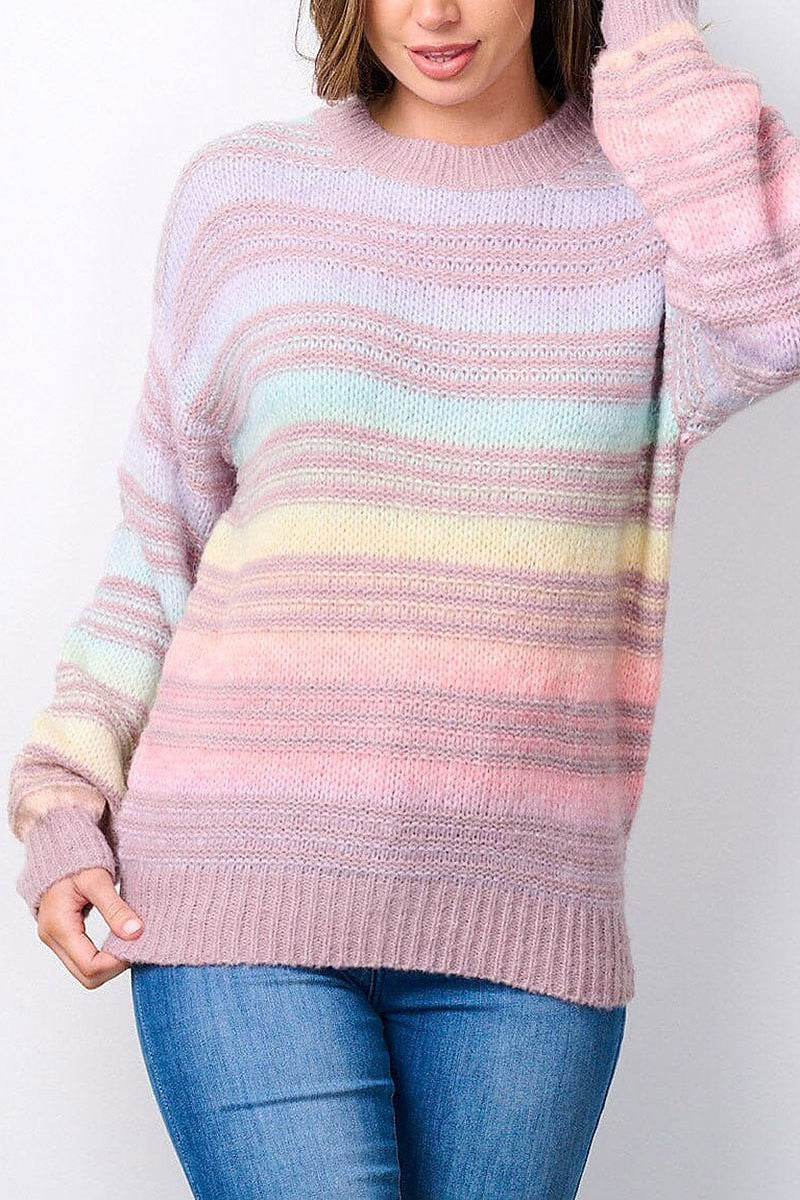 Long sleeve colorblock stripes sweater (EFWT7493)