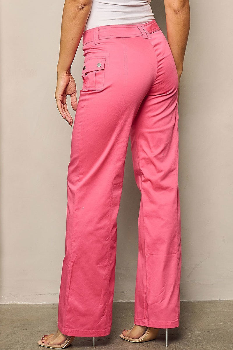 Button closure wide legs pants (EFWT4376)