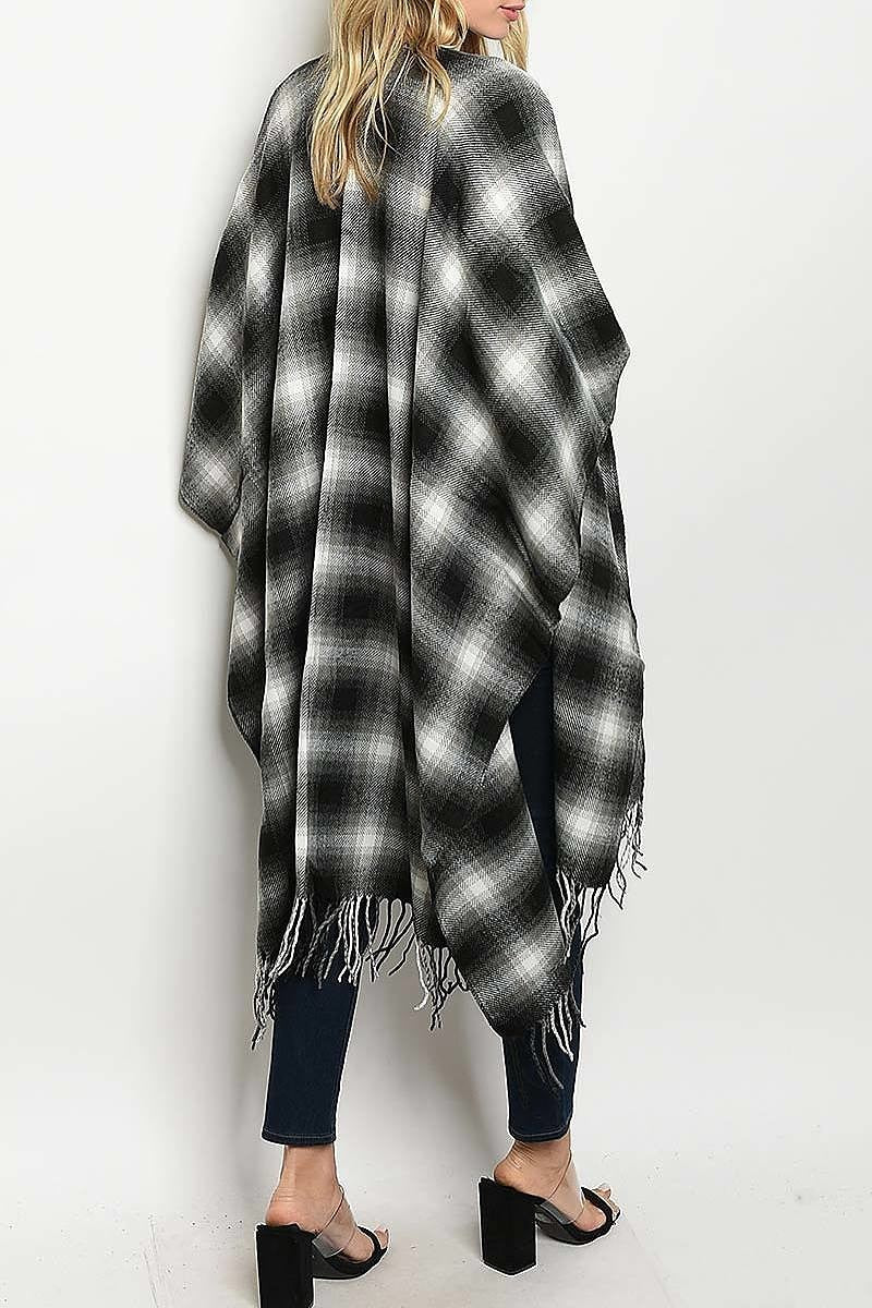 Fringe detail over sized poncho cardigan (DGS3920-1)