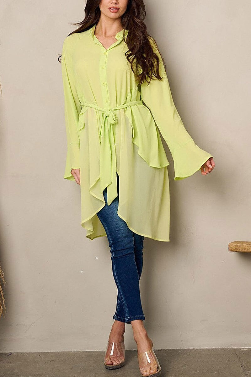 Long sleeve button up hi-low blouse top (EFWT2239)