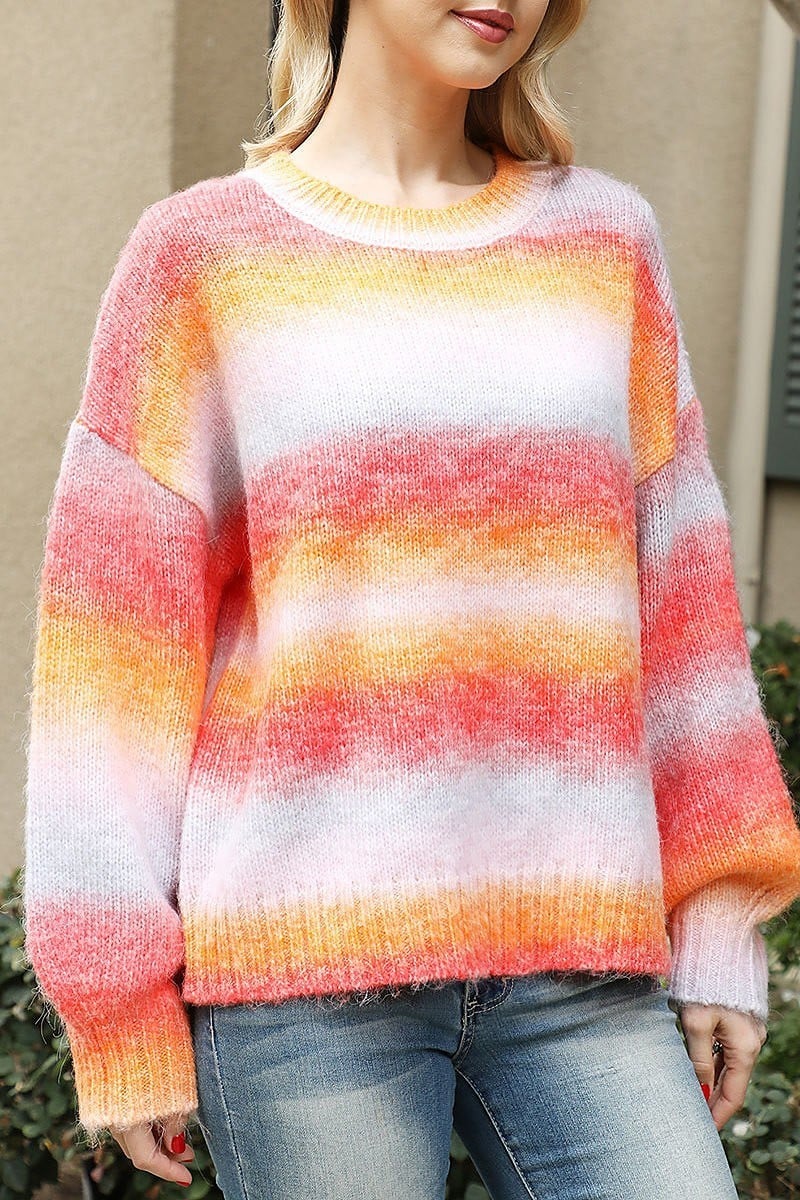 Multi color stripe waffle sweater (DGS6544)