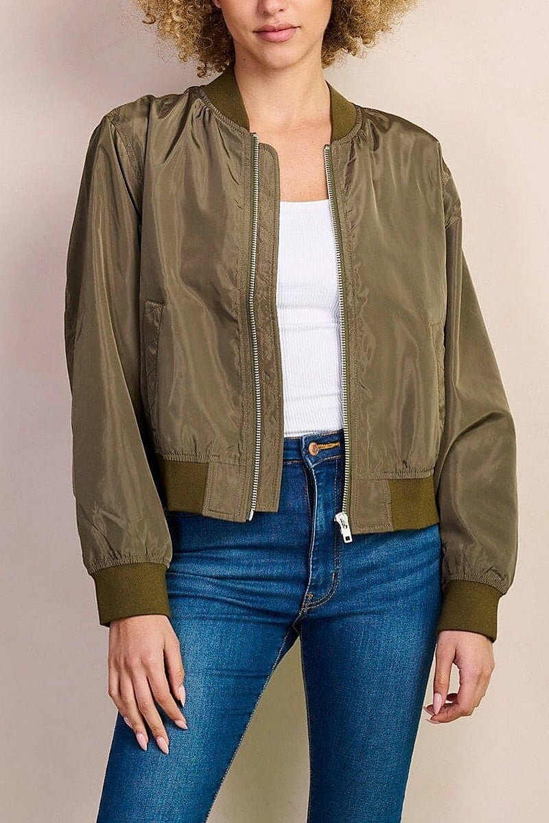 Long sleeve pockets zipper closure bomber jacket (EDH2222)