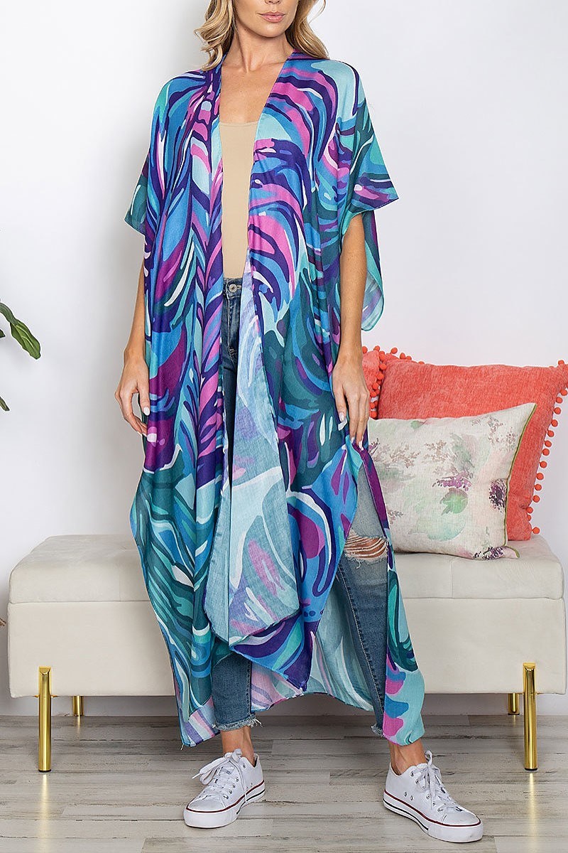 Abstract print summer long kimono (EF5324)