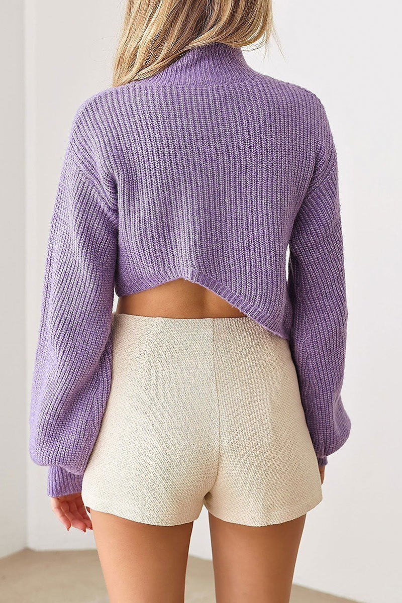 Knitted assymetrical hem crop sweater (TED2540)