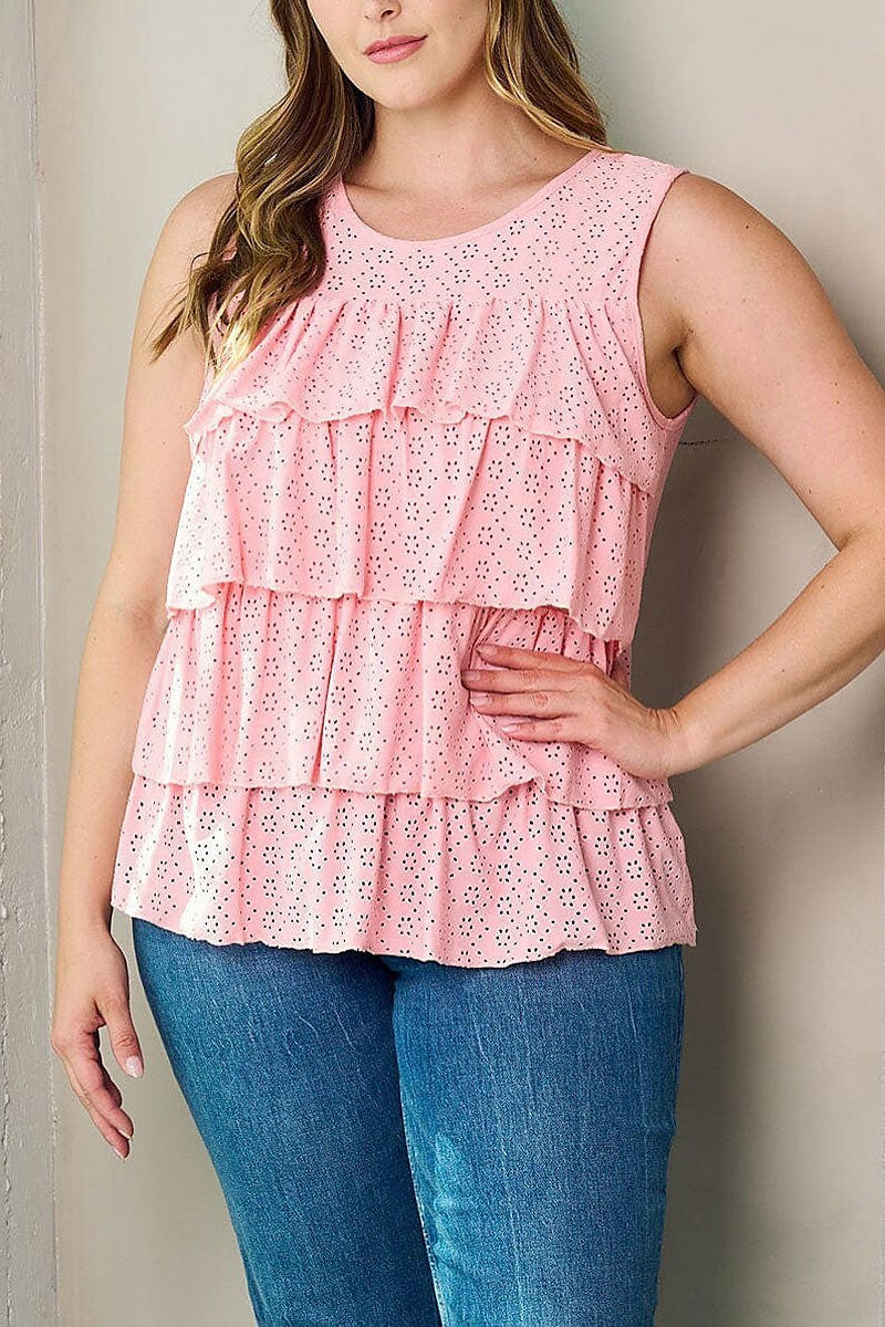 Sleeveless ruffle eyelet detailed tank top (EFWT2697)