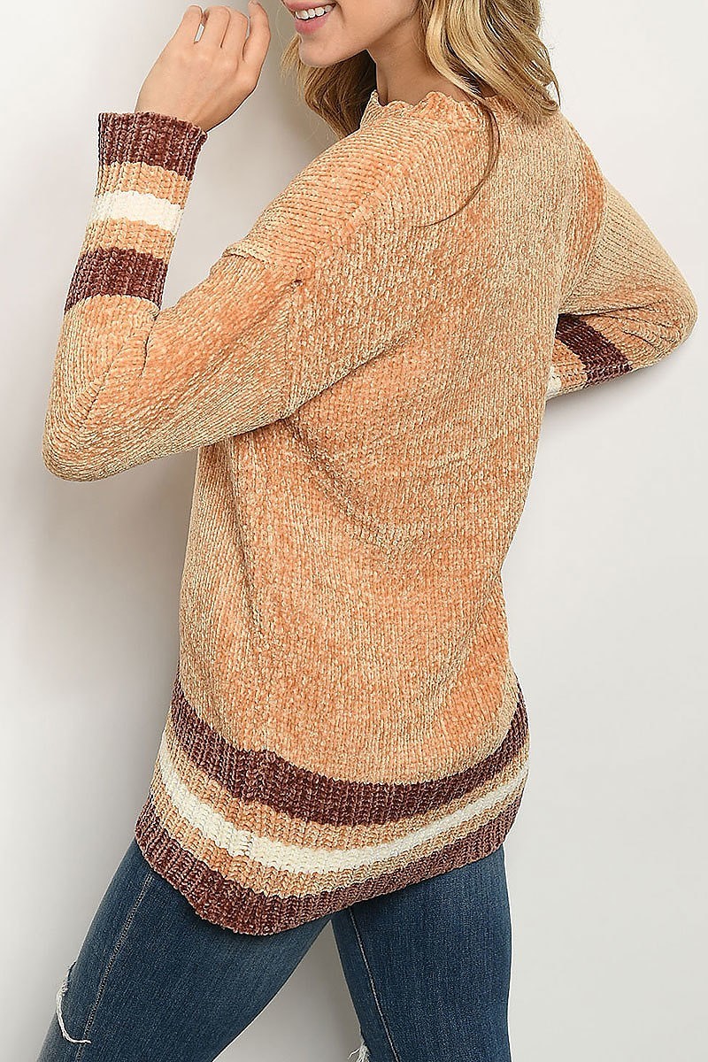 Crew neck color block chenille sweater (DGS4682)