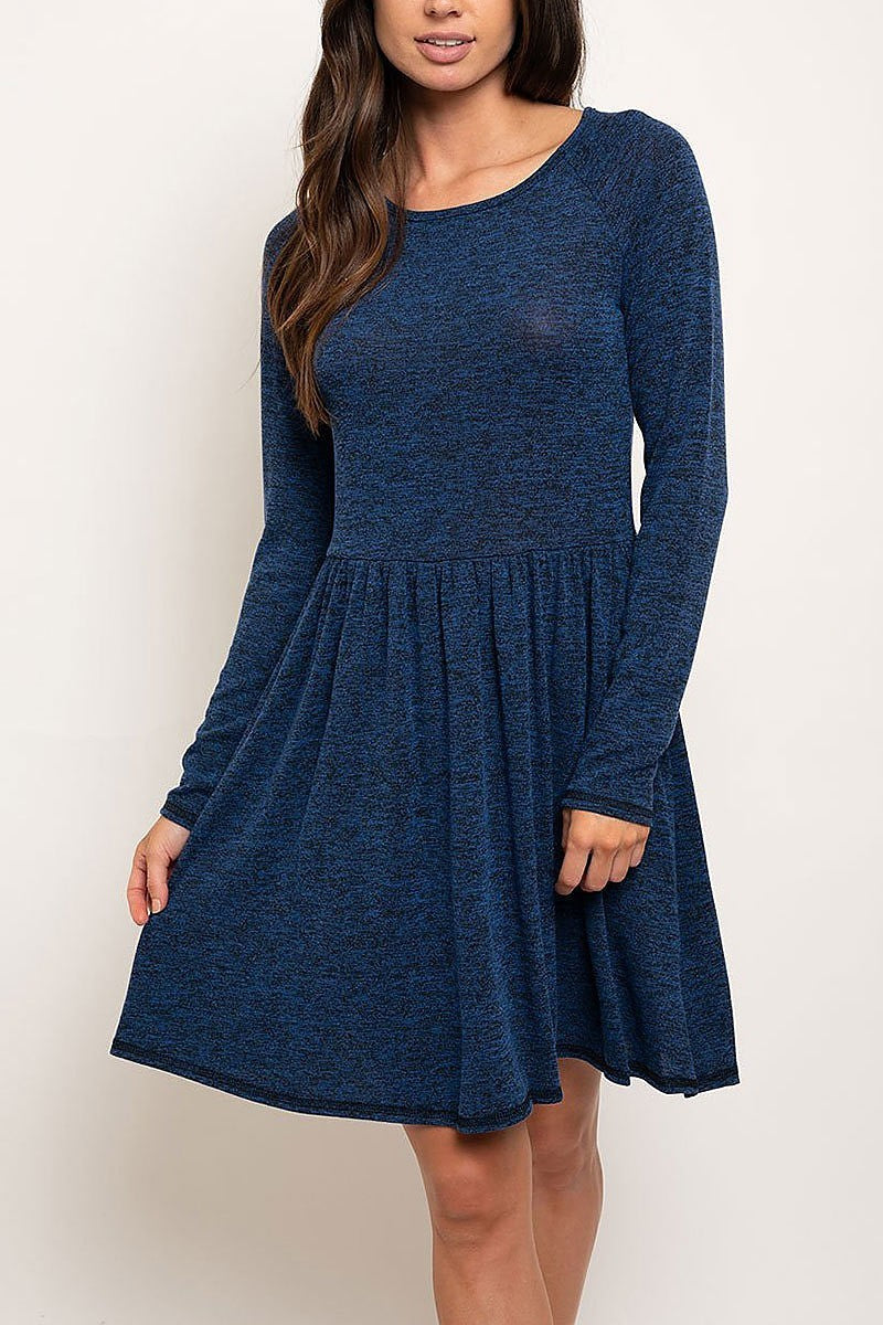 Long sleeve ruched baby doll dress (EDWT2767)