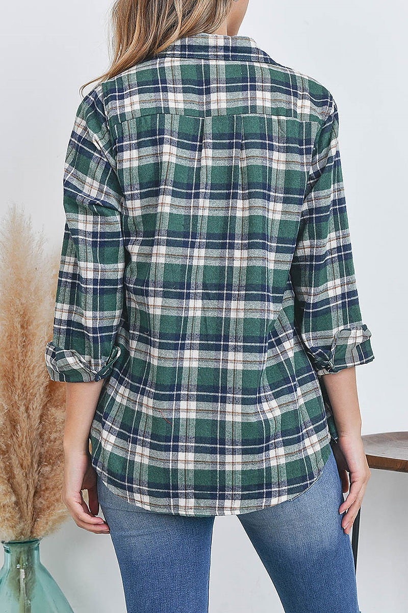 Sherpa fleece lined plaid flannel shirt top (EF2501)