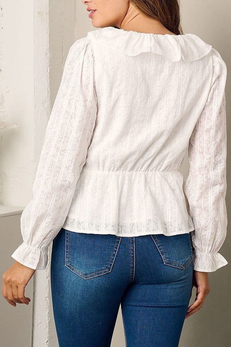 Long sleeve ruffle peplum blouse top (EFWT3431)