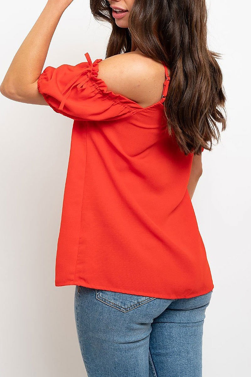 Off shoulder tie detail button front top (EDWT2253)