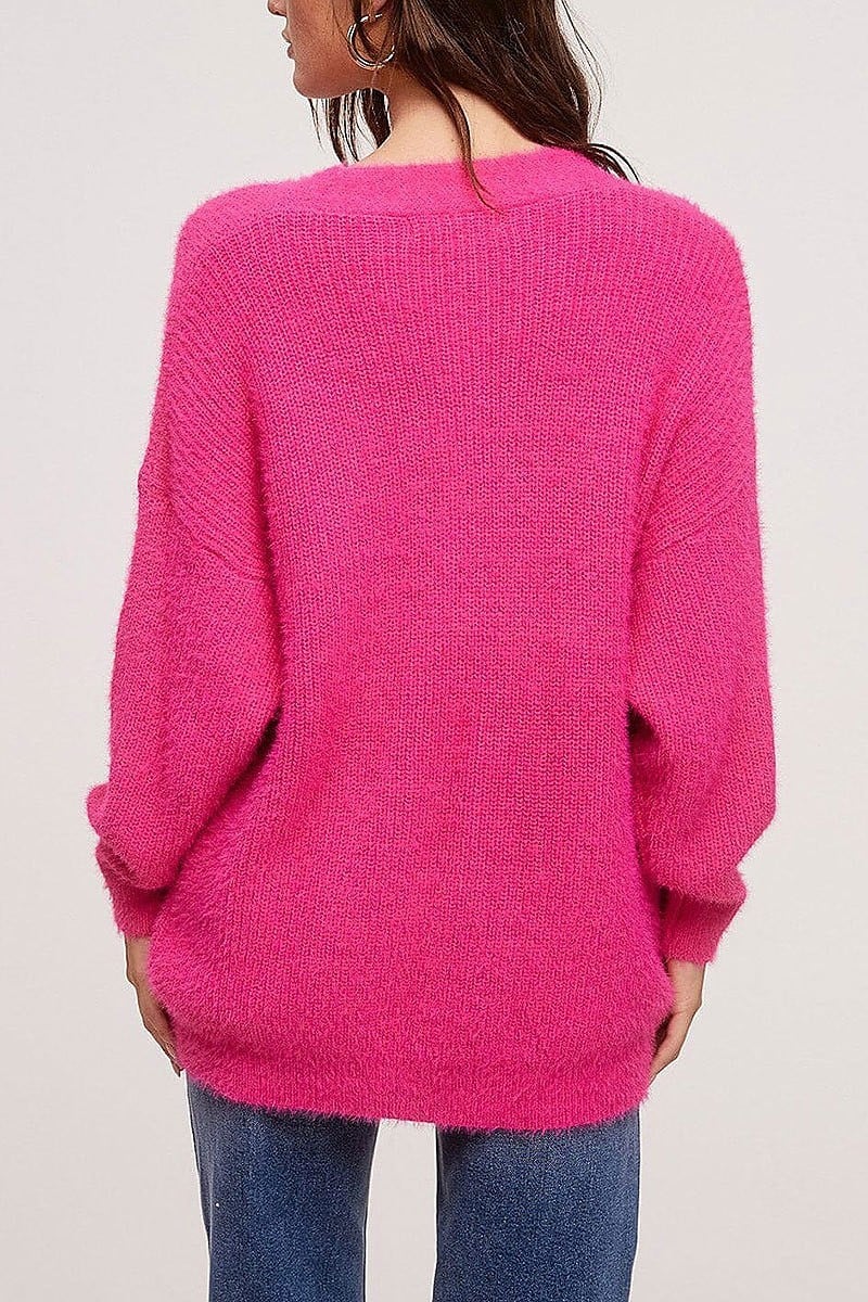 Long sleeve button closure fuzzy cardigan (EFWT5483)