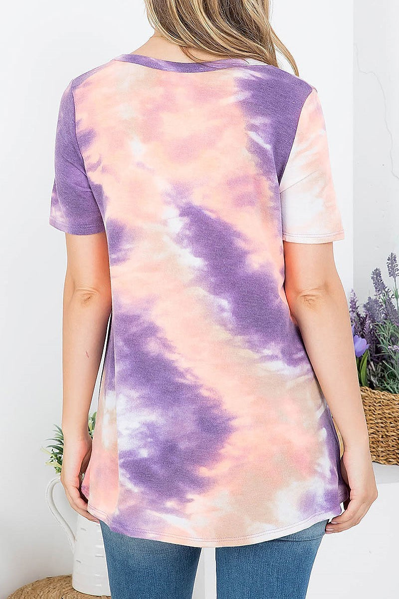 Tie dye v neck blouse top (EF4095)