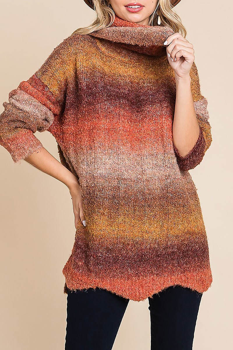 Multi color stripe turtle neck sweater top (EDH1877)