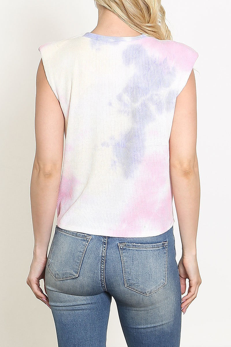 Tie dye ribbon front rib top (EF5641)