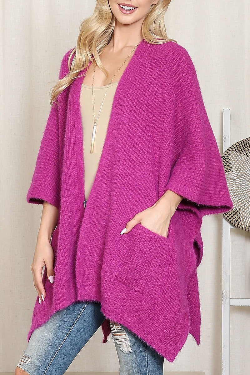 Knitted solid color with pocket kimono (DGS6312)