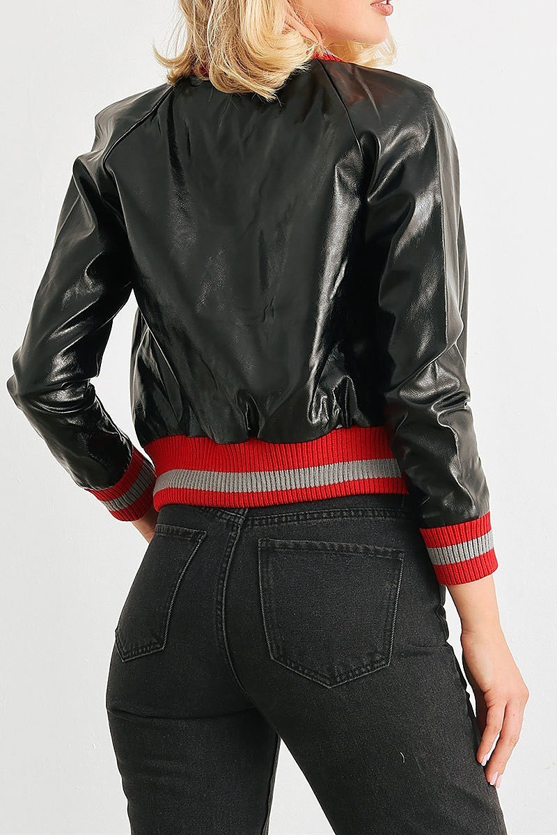 Ribbed vegan leather bomber jacket (TEDT2079)