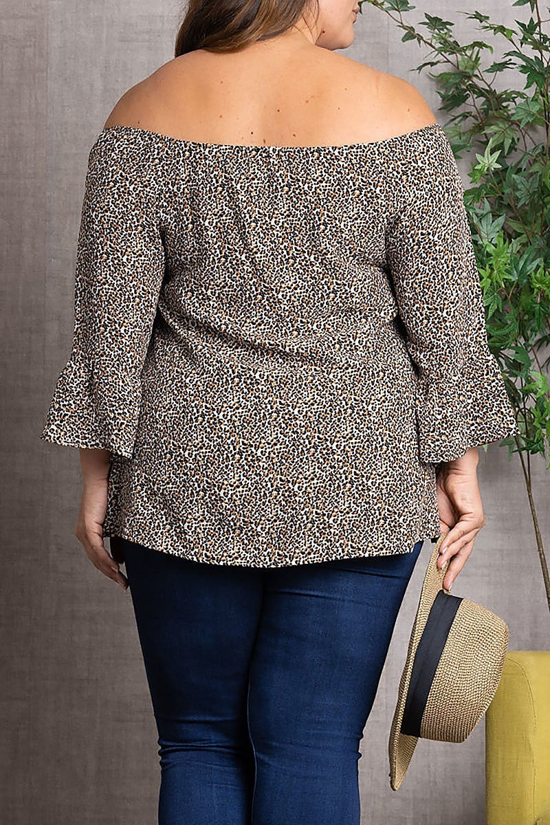 Animal off the shoulder flared sleeve plus top (EDSW3395)