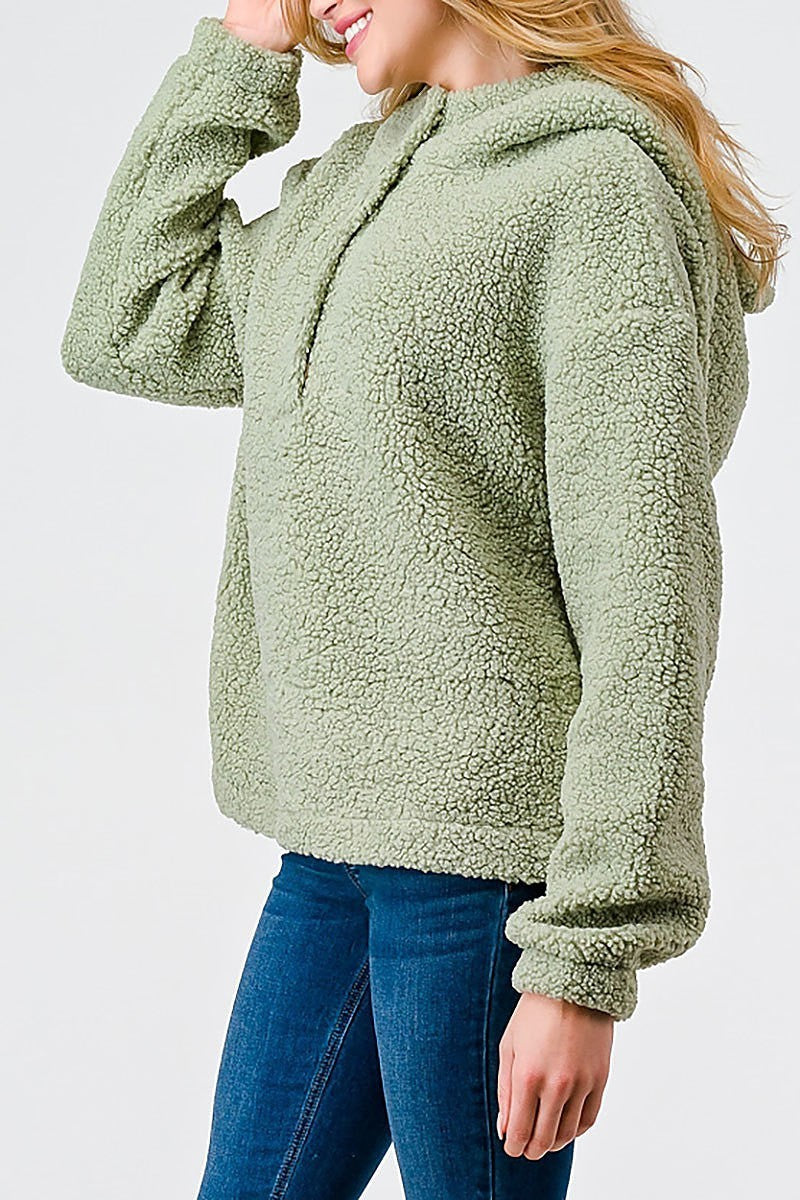 Teddy knit button up pocket detail hooded sweater (TED2023)