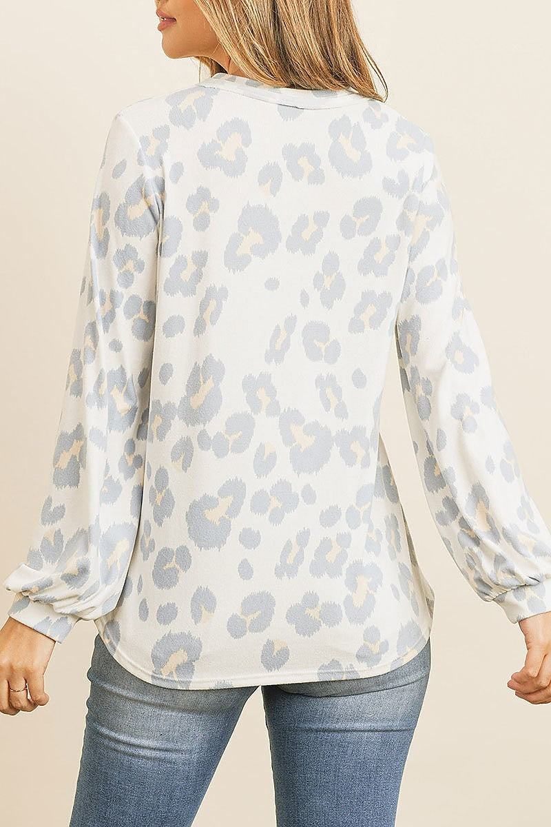 Button front long sleeved animal print top (ED8165)