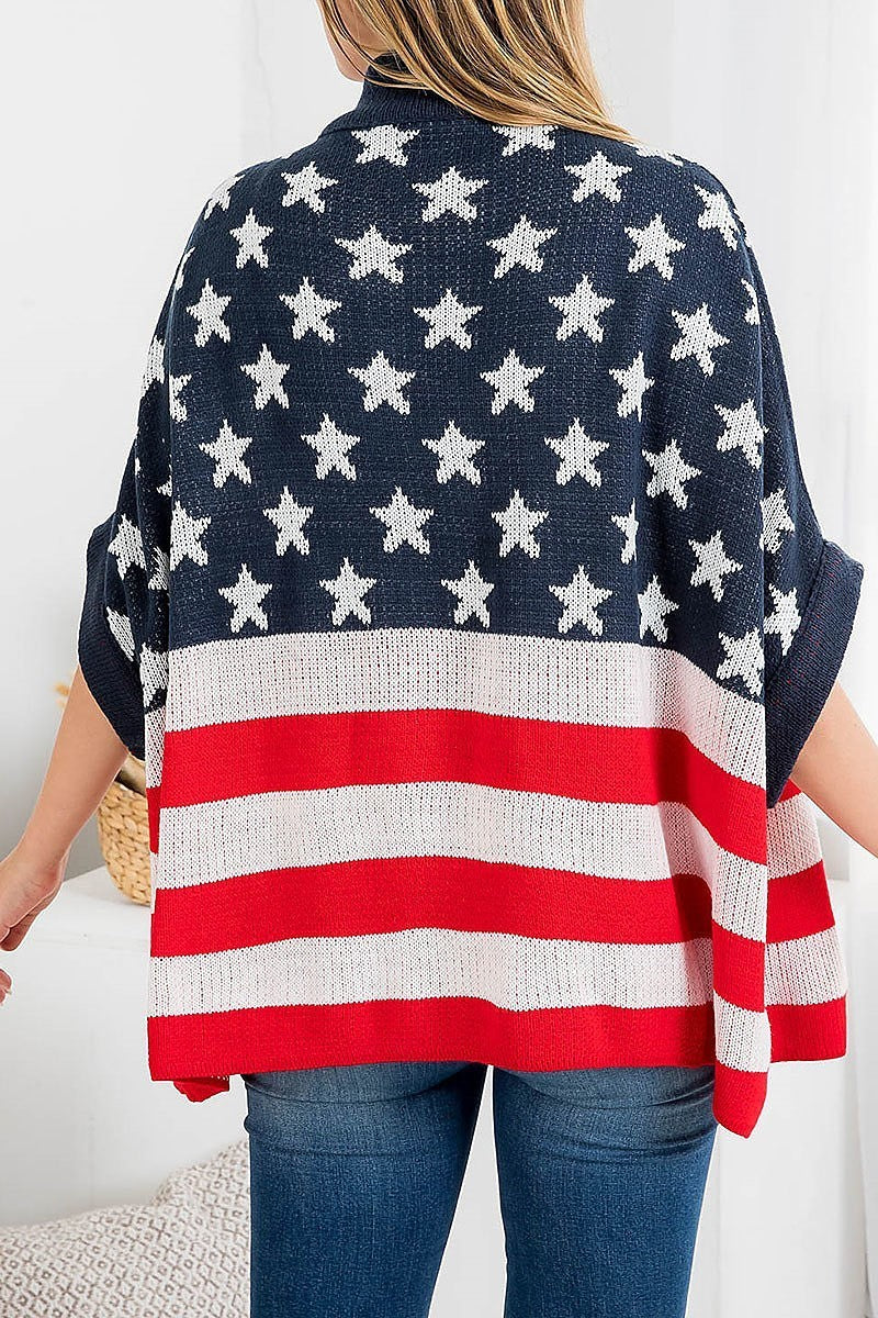 American flag knit w zipper n buckle lock poncho (DGS5400)