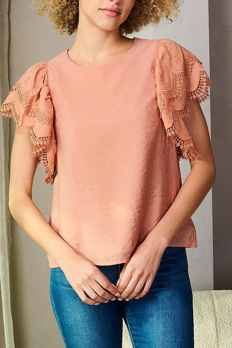 Short detailed sleeve blouse top (EFWT8294)