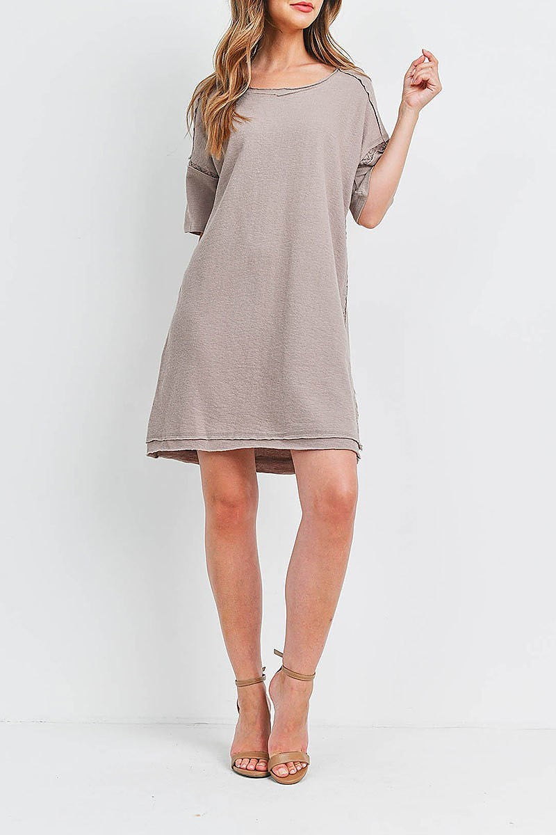 Lace trim raw edge detail loose fit dress (DED6554)