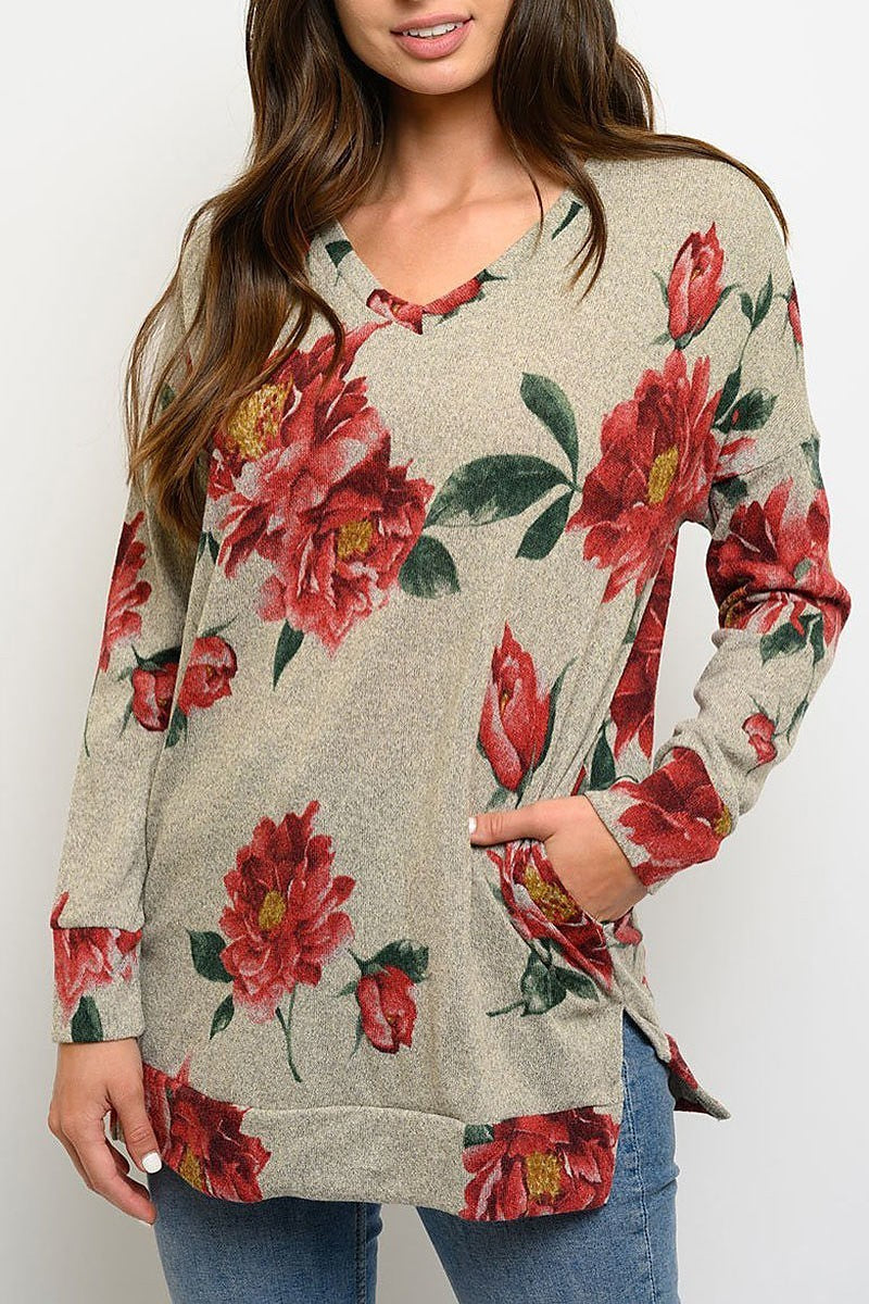 Floral long sleeve tunic top (EDWT3345)