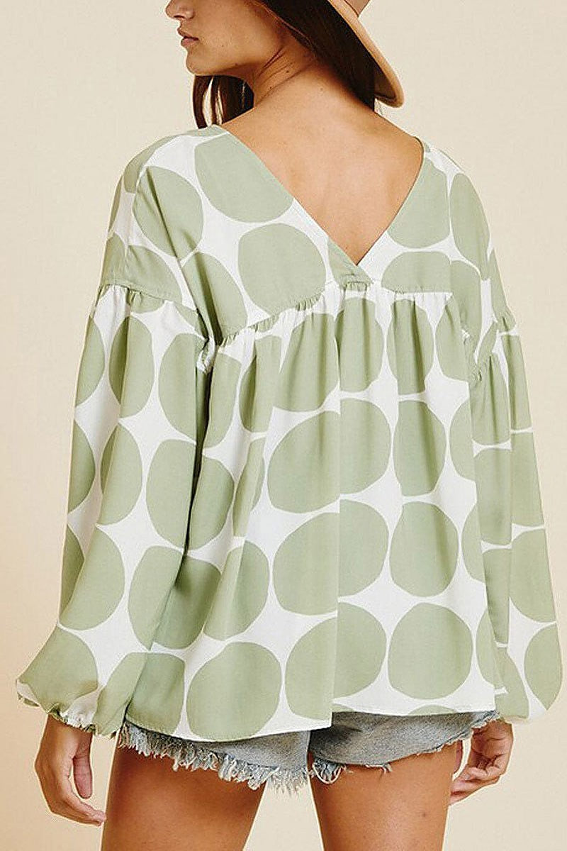 Long sleeve v-neck tunic printed blouse top (EFWT7124)