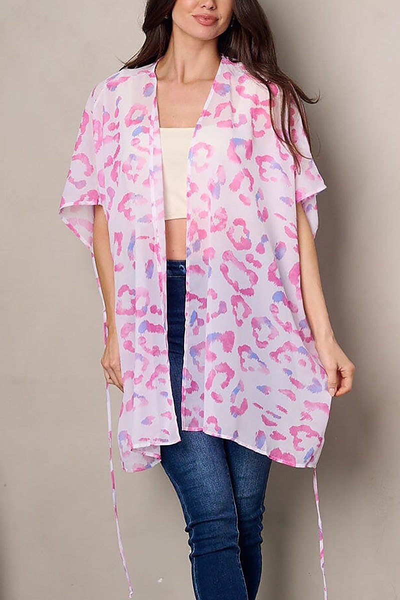 Short sleeve open front self tie kimono (EFWT2002)