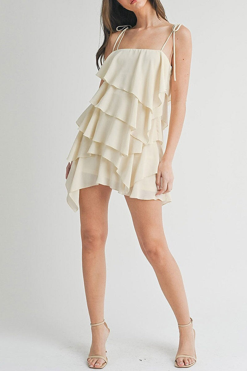 Sleeveless tiered ruffle mini dress (EGWT2325)