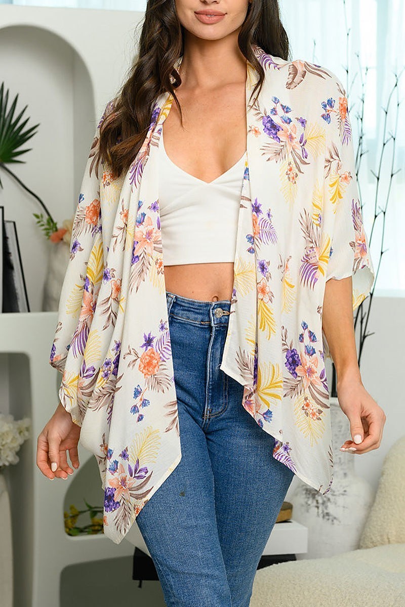 Short sleeve floral kimono (EDWT6039)