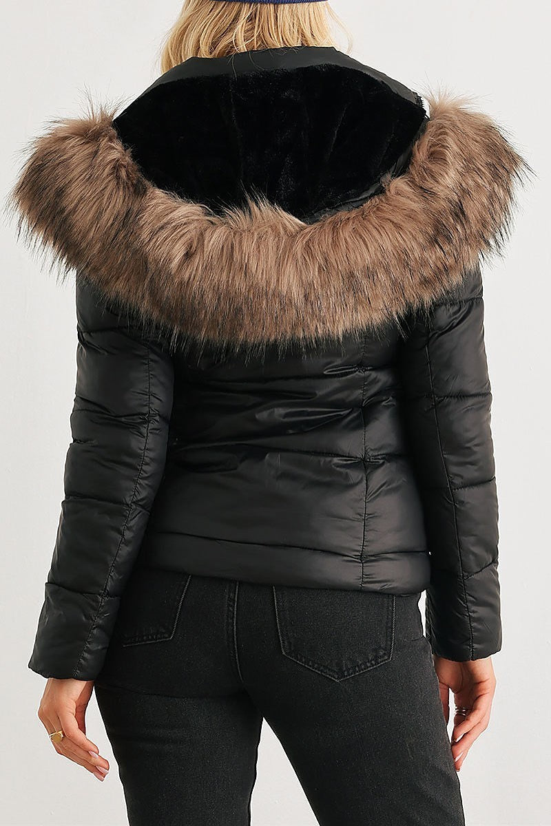 Faux fur hood water resistant finish puffer jacket (TEDT2078)