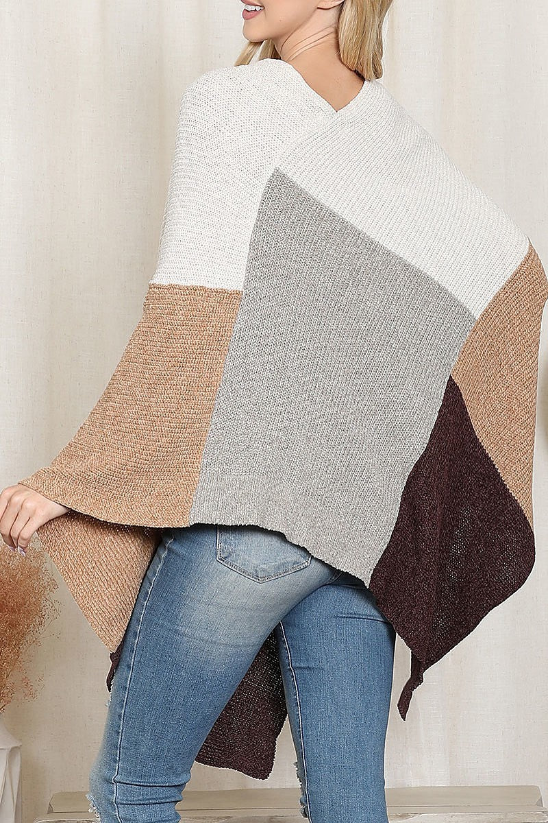 Knitted geometric square multi color poncho (DGS6313)